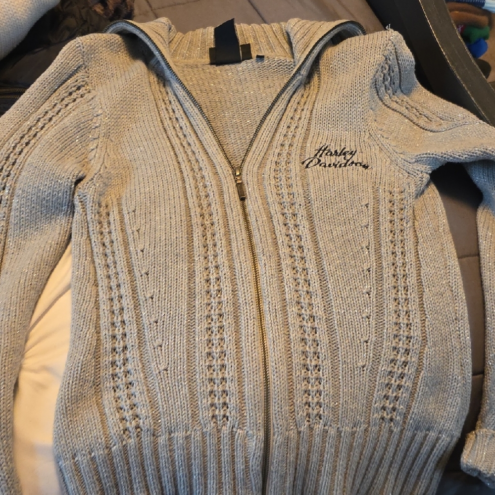 Harley-Davidson Light Gray Knit Zip-Up Sweater